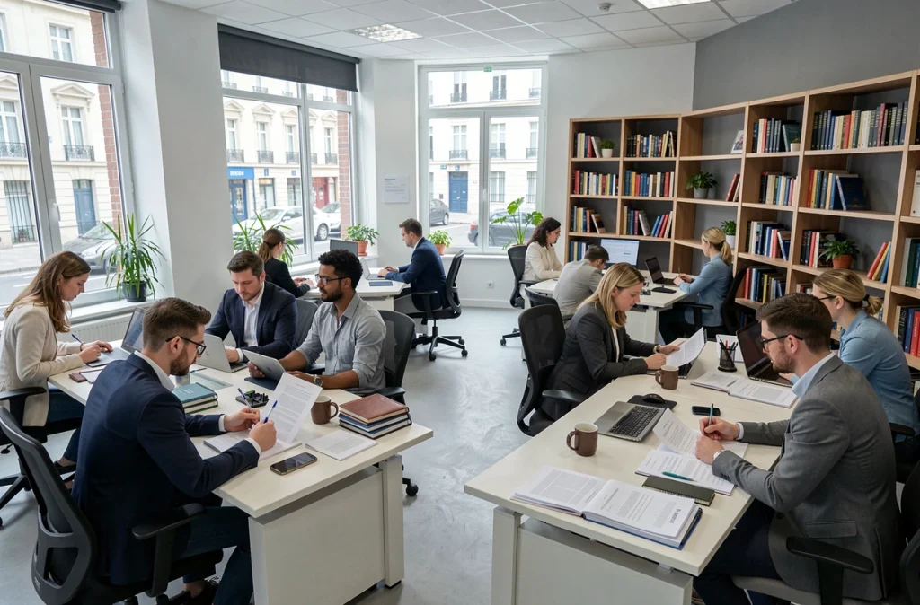 Cabinet d'avocats généraliste pluridisciplinaire avec plusieurs professionnels travaillant en espace ouvert