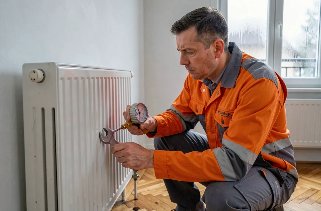 Technicien DEC Dépannage Entretien Chauffage intervenant en urgence sur un radiateur à Rennes