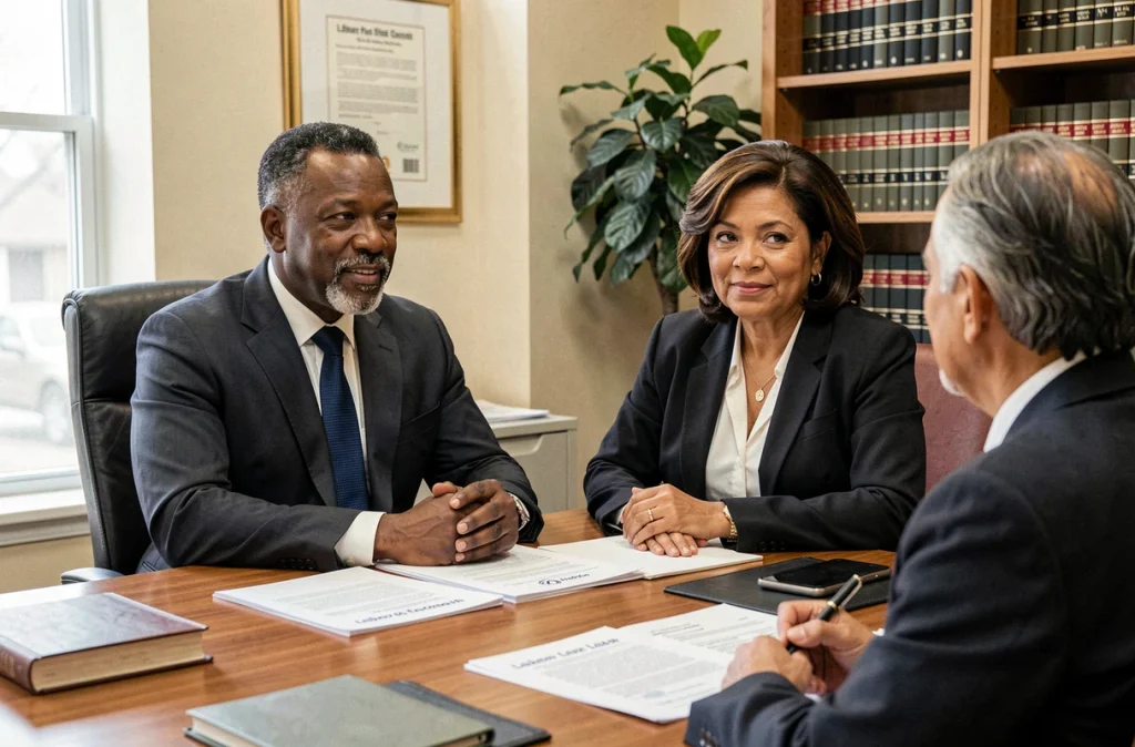 Cabinet Toure Cnudde, avocats spécialisés en droit du travail et droit de la famille, en consultation avec un client