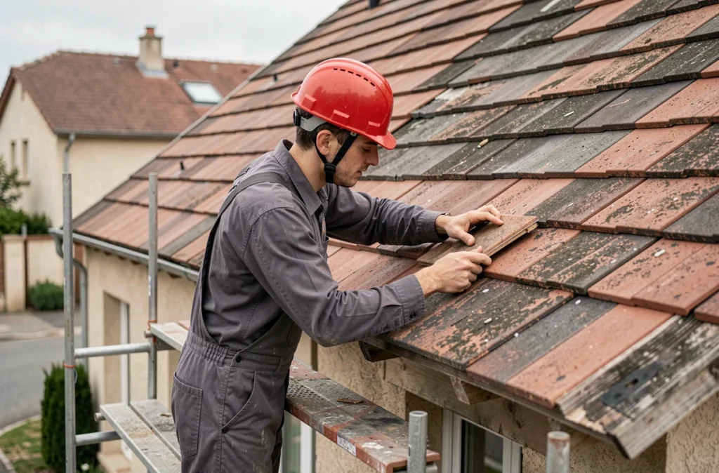 Yoan Renov couvreur 82 remplaçant des tuiles abîmées sur une maison en Tarn-et-Garonne